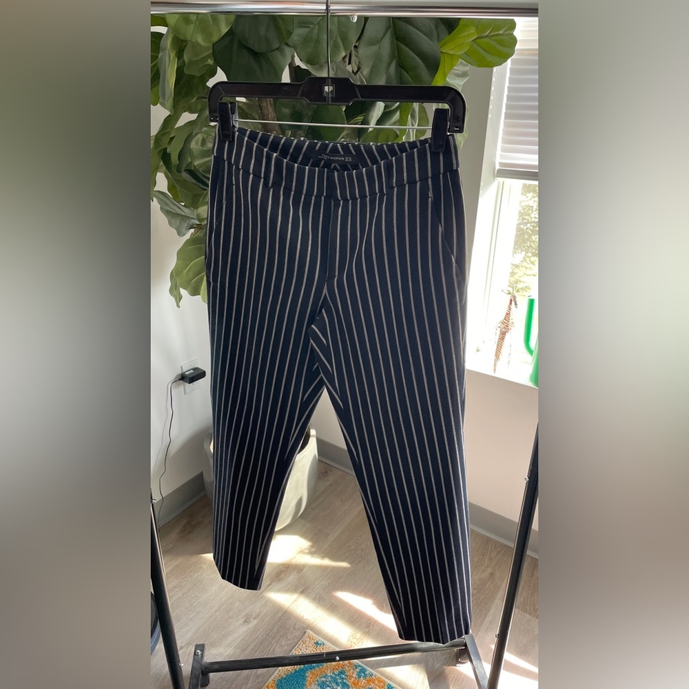 Zara Women’s Navy and White Striped Dress Pants